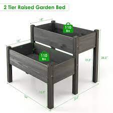 Angeles Home 34 In 2 Tier Gray Fir Wood Raised Garden Bed With Legs Drain Holes