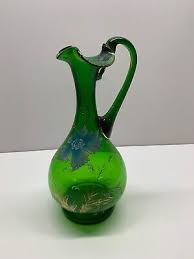Vintage Green Glass Pitcher Vase Hand
