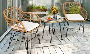 3pcs Patio Rattan Bistro Furniture Set Cushioned Chair Table White