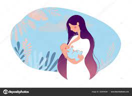 Illustration of breastfeeding, lactation. A mother breastfeeds her baby on  a natural background with leaves. The concept of motherhood, health,  family, childhood support. Cartoon vector illustration i Stock Vector by  ©Antusenok 322876324