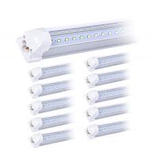 The more common types are the t8 8 foot led bulbs. 8ft Led Shop Light Fixture 96 T8 Integrated Led Tube 8 Foot Linkable Led Bulbs For Garage Warehouse V Shape 72w 7200lm 6000k Plug And Play Clear Lens 10 Pack Walmart Com
