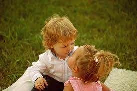 children sweet kiss stock photos