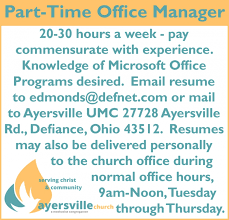 part time office manager ayersville church