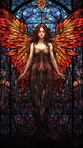 A Stained Glass Angel In Front Of A
