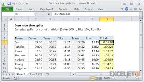 Excel Formula Sum Race Time Splits Exceljet