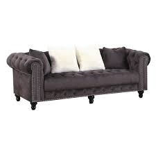 grey velvet 3 seater chesterfield sofa