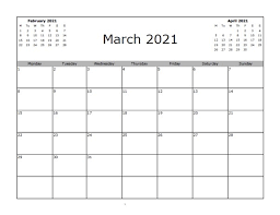Word (.doc) and excel (.xls) format: March 2021 Printable Calendar Word Excel Template Download