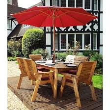 Six Seater Garden Table Bench Set Red
