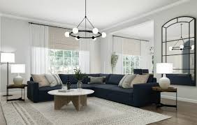 navy blue and white living room