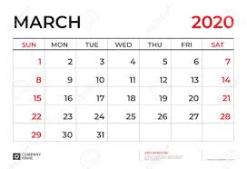 March 2020 Calendar Template Desk Calendar Layout Size 9 5