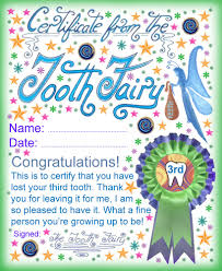 Tooth Fairy Certificate Award For Losing Your Third Tooth