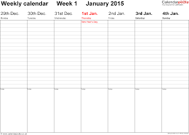 Word Template 2 Weekly Calendar 2015 Landscape Orientation Days