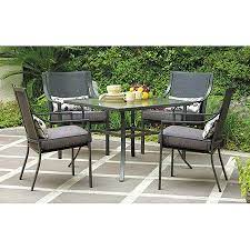 A wood top and solid metal legs make a statement without looking big and bulky. Mainstays Alexandra Square 5 Piece Patio Dining Set Grey With Leaves Seats 4 Buy Online In Antigua And Barbuda At Antigua Desertcart Com Productid 75712388