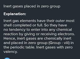 inert gases placed in zero group
