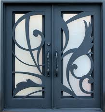 modern double entry wrought iron door