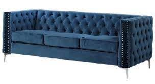 camila blue velvet tufted sofa with