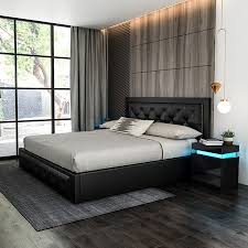 modern queen size wood bed frame pu