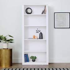 White Wood 5 Shelf Standard Bookcase