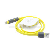 2 In 1 Universal Android And Ios Retractable Lightning To Usb Cable Free Charger Yellow