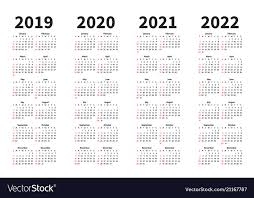 Calendar 2019 2020 2021 And 2022 Year Royalty Free Vector
