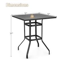 Costway 32 Inches Outdoor Steel Square Bar Table With Powder Coated Tabletop