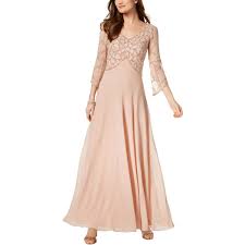 J Kara Womens 3 4 Sleeve Geo Beaded Gown Dress Blush