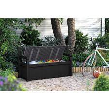 Keter Solana 70 Gallon Storage Bench Deck Box For Patio Furniture Front Porch Decor And Outdoor Seating