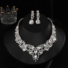 women crystal pendant necklace earrings