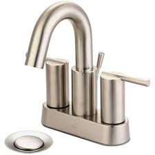 olympia faucets i2v 4 in centerset 2 handle high arc bathroom faucet with br drain in brushed nickel