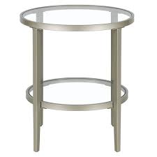 Satin Nickel Round Glass Top End Table