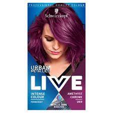 Permanent hair dye is exactly how it sounds: Schwarzkopf Live Urban Metallics Permanent Purple Hair Dye Amethyst Chrome Morrisons