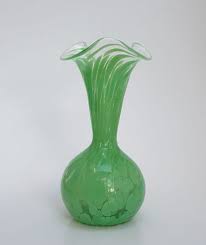 Vintage Art Glass Green Ruffle Top Vase