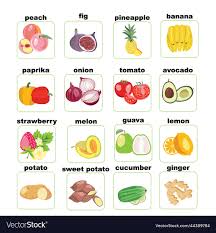 set flat fruits and vegetables icons