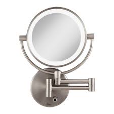 Zadro 12 In L X 9 In W Led Lighted Round Wall Mount Bi View 5x 1x Magnification Plugin Beauty Makeup Mirror In Satin Nickel Ledmw45 The Home Depot