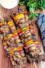 grilled steak kabobs on a gas grill