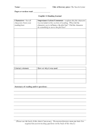 Reading Journal Template English 11 Reading Journal Reading Logs