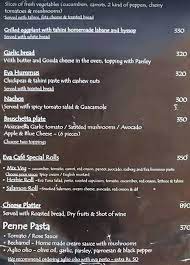 menu of eva cafe anjuna goa