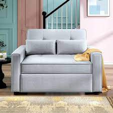 48 In W Gray Linen Twin Modern Convertible Sleeper Sofa Bed With Usb Port And 2 Pillows