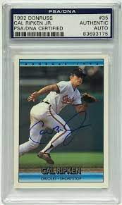 1992 donruss baseball cards in review this was donruss' biggest release at the time as the checklist contained a whopping 784 cards that were distributed in two series. Cal Ripken Jr Signed 1992 Donruss Baseball Trading Card Hof Psa 83693175 Sports Authentics Usa