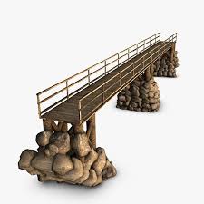 wood bridge stone supports 3d model