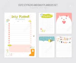 Cute Daily Calendar Template Note Paper And Stickers Set With