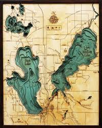 Burt Lake Mullett Lake Michigan Wood Map Lake Art Map