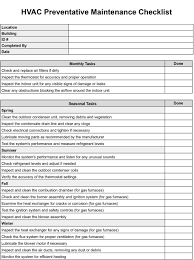 hvac maintenance checklist templates