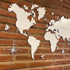 Wooden World Map Wall Art White Mdf
