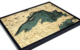 Lake Superior Wood Carved Topographic Depth Chart Map