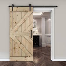 double kl 42 in x 84 in unfinished pine wood sliding barn door with hardware kit diy