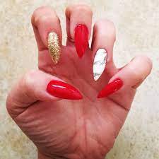 Matte nails, red nails, glitter nails, gold nails, fall nails, nail art, nail design. Red Marble And Gold Acrylic Nails Gold Acrylic Nails Red And Gold Nails Red Nails