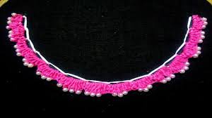 Hand Embroidery Button Holed Chain Stitch Neck Design For