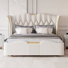 Off White Upholstered Tufted King Bed