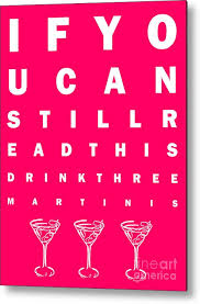 Eye Exam Chart If You Can Read This Drink Three Martinis Pink Metal Print